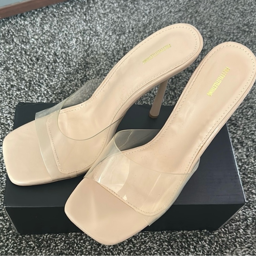 Fashion Nova Nude Clear Strap Stiletto Mules